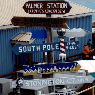 Palmer Station signpost, Antarctica