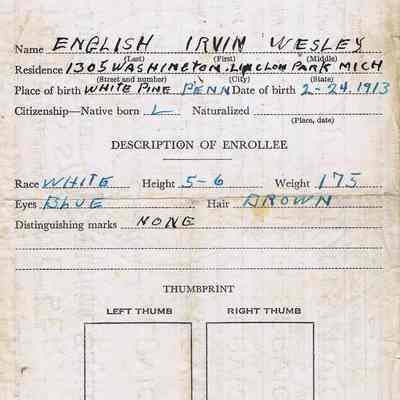 US Maritime Service Enrollment Certificate: Issued to Irvin W. English - Rear