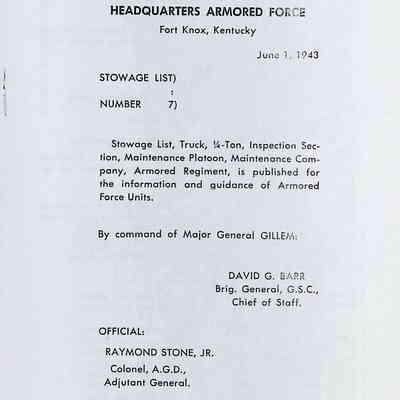 Stowage List #7, 1/4-Ton, Inspection
