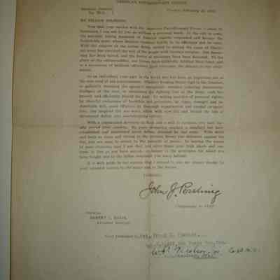 Letter from Gen Pershing, WWI