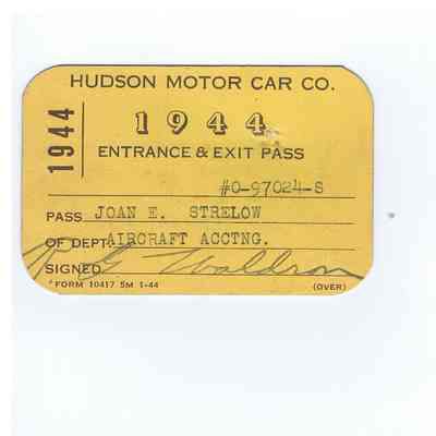 Hudson Motor Car Co Entrance & Exit Pass