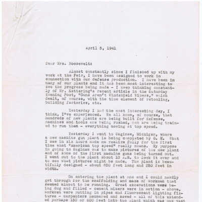 Letter to E. Roosevelt - Saginaw Gun
