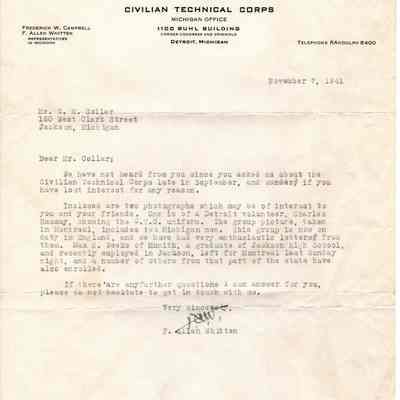 Letter, Civilian Technical Corps
