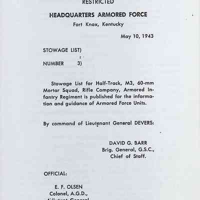 Stowage List #3, M3, 60-mm