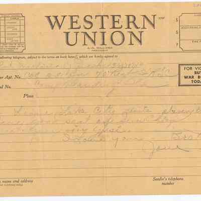 Telegram from home to Camp Balding