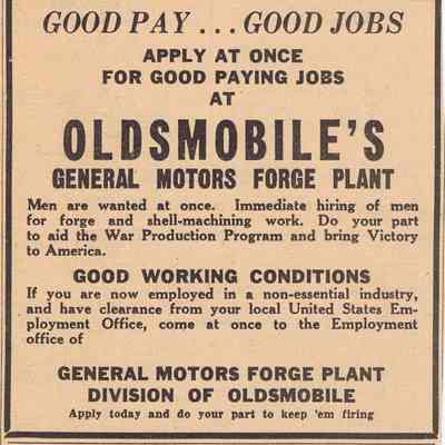 Oldsmobile Forge Plant Want Ad