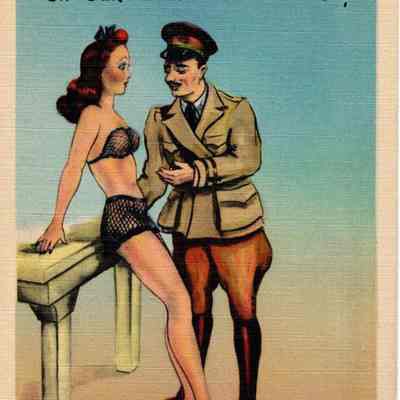 WWII Postcard, pinup humor