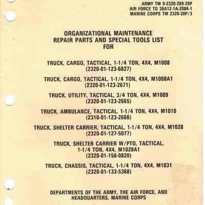 Parts and Tool list 1-1/4 Ton 4x4 Truck
