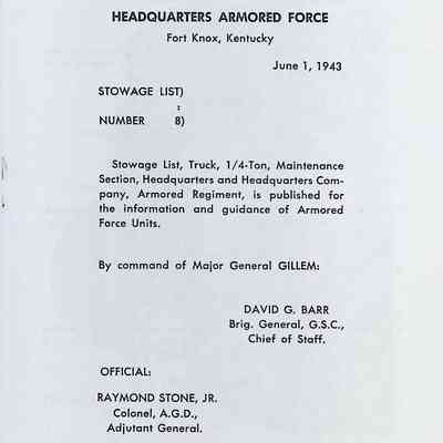 Stowage List #8, 1/4-Ton, Maintenance