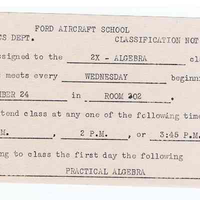 Ford Aircraft School Class Notice