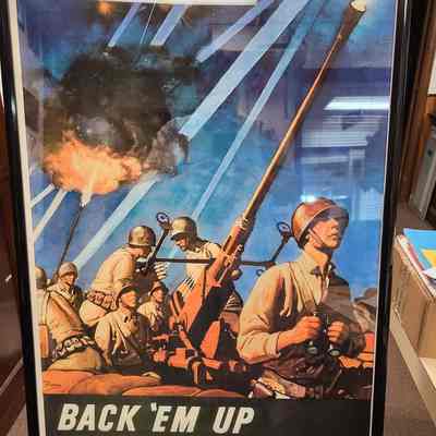 WWII War Production Poster "Back Em' Up with More Metal" (reproduction)