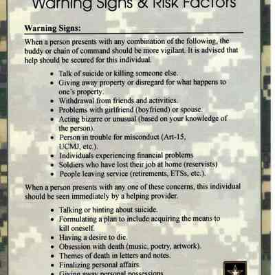 US Army - Suicide Prevention card