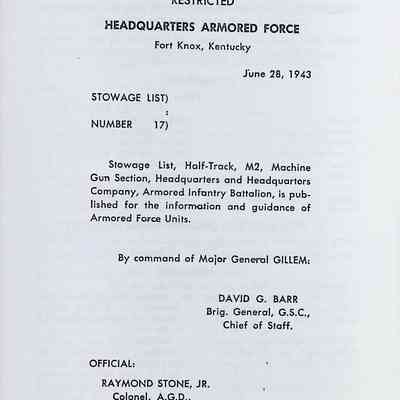 Stowage List #17, M2, Machine Gun