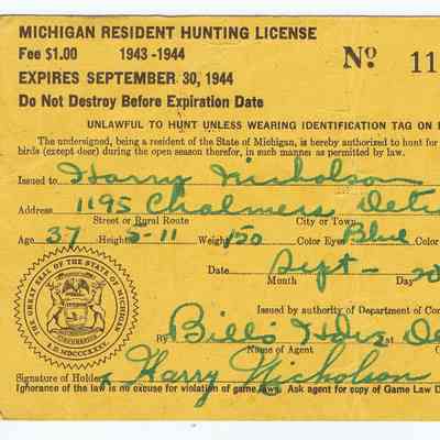 MI Hunting License 1943-44