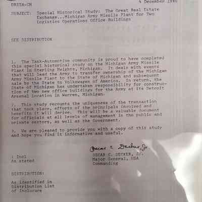 Special Historical Study: The Great Real Estate Exchange. Michigan Army Missile Plant for Two Logistics Office Buildings