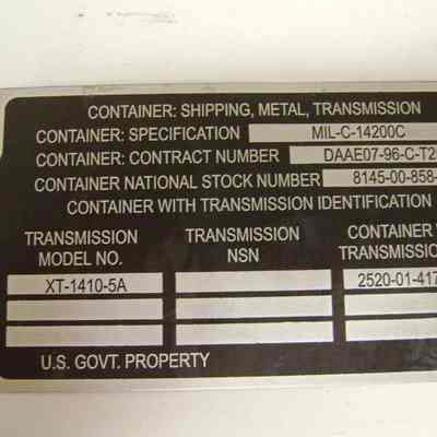 Allison XT1410 Transmission Data Plate