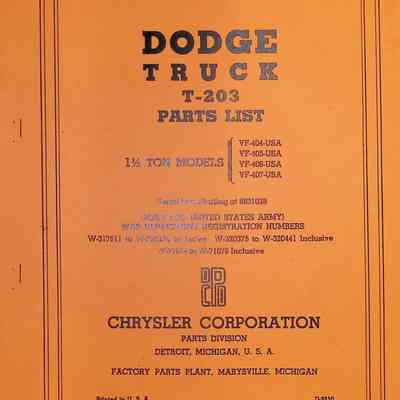 Dodge Truck T-203 Parts List