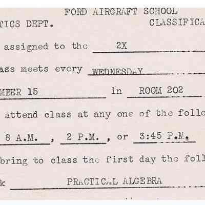 Ford Aircraft School Class Notice