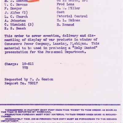 Oldsmobile Special Order memo