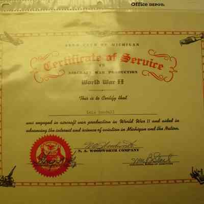 WWII War Production Cert of Service