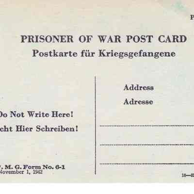 POW Post Card from Ft. Custer