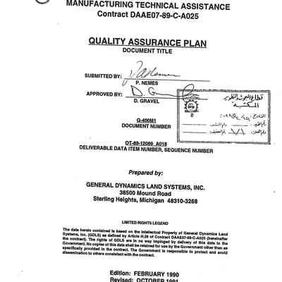 Quality Assurance Plan Egyptian M1A1 Coproduction