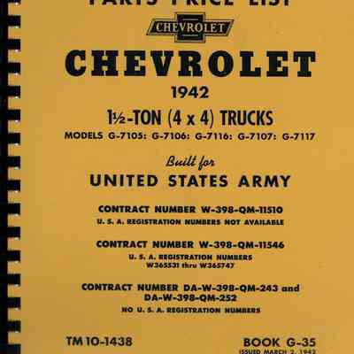1942 Parts Price List Chevy 4x4 Truck