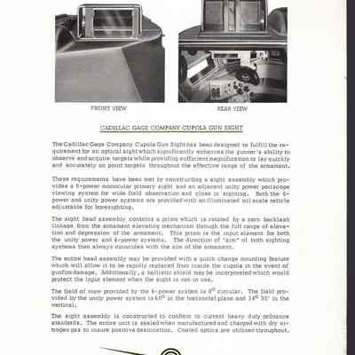 Cadillac Gage Company Cupola Gun Sight