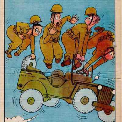 WWII Jeep postcard, Private Breger