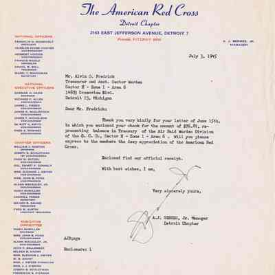 Red Cross Detroit Chapter Thank you Letter