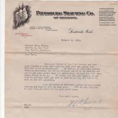 January 21,1919 Letter from Pittsburg Shafting Co.