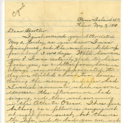Korte Letter 9 May 1918