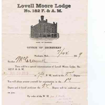 Lovell Moore Lodge 2nd Degree Invitation