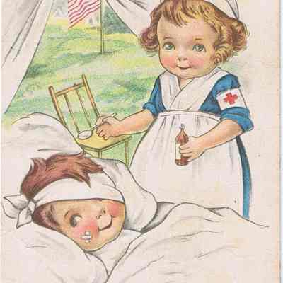 WWI Post Card wounded soldier with nurse.