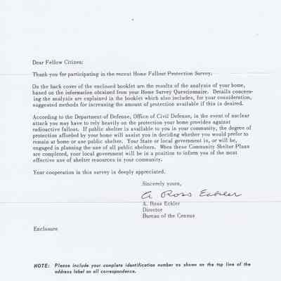 Fallout Protection Survey Thank You Letter: Included inside of booklet