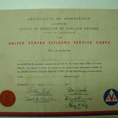 Civil Defense Certificate, WWII