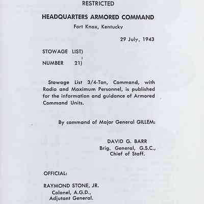 Stowage List #21, 3/4-Ton, Command