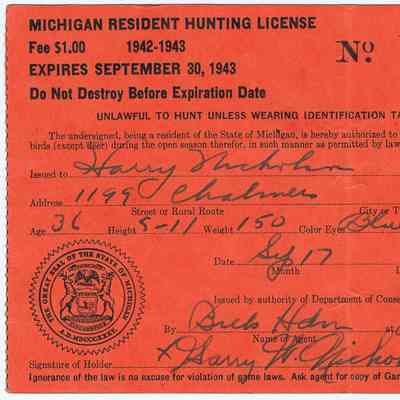 MI Hunting License 1942