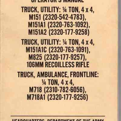 Operator's Manual, Truck, Utility: 1/4 Ton, 4x4, M151