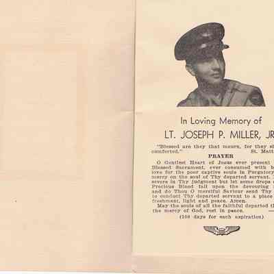 Re-Interment card for Lt. Joseph P. Miller KIA October 30, 1943,