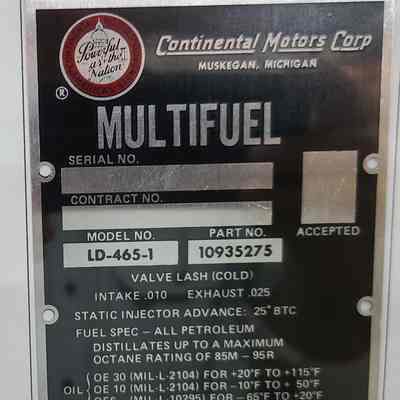 Continental Engine Data Plate