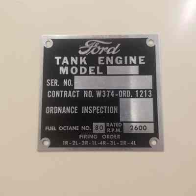 Ford Tank Engine Data Plate