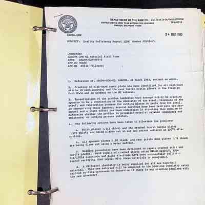 Quality Deficiency Reports, M1 Tank