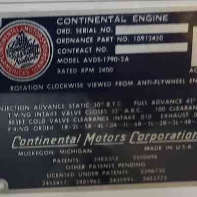 Continental Engine Data Plate