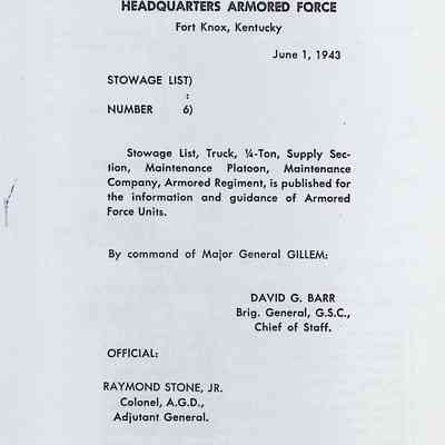 Stowage List #6, 1/4-Ton, Supply