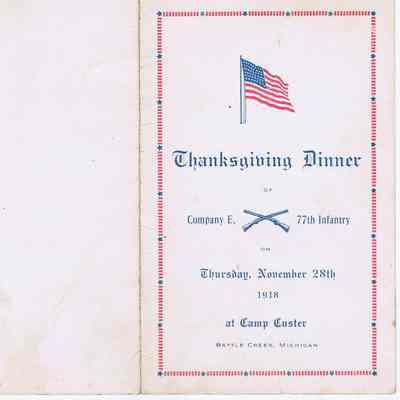 Camp Custer 1918 Thanksgiving Menu