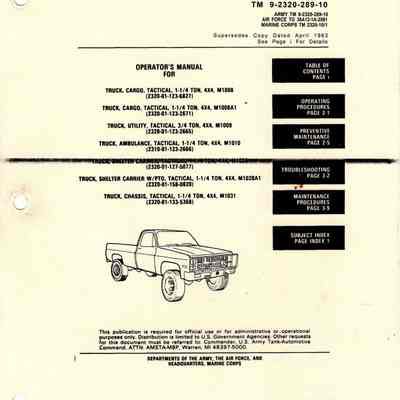 Operator's Manual, 1-1/4 Ton Truck M1008 CUCV