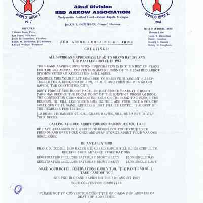 Red Arrow Newsletter and Personal Letter
