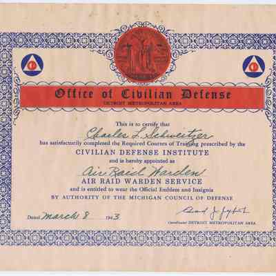 Office of Civilian Defense Certificate