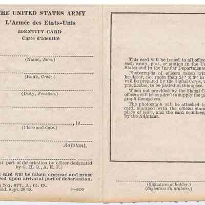 Blank US Army ID, French and English